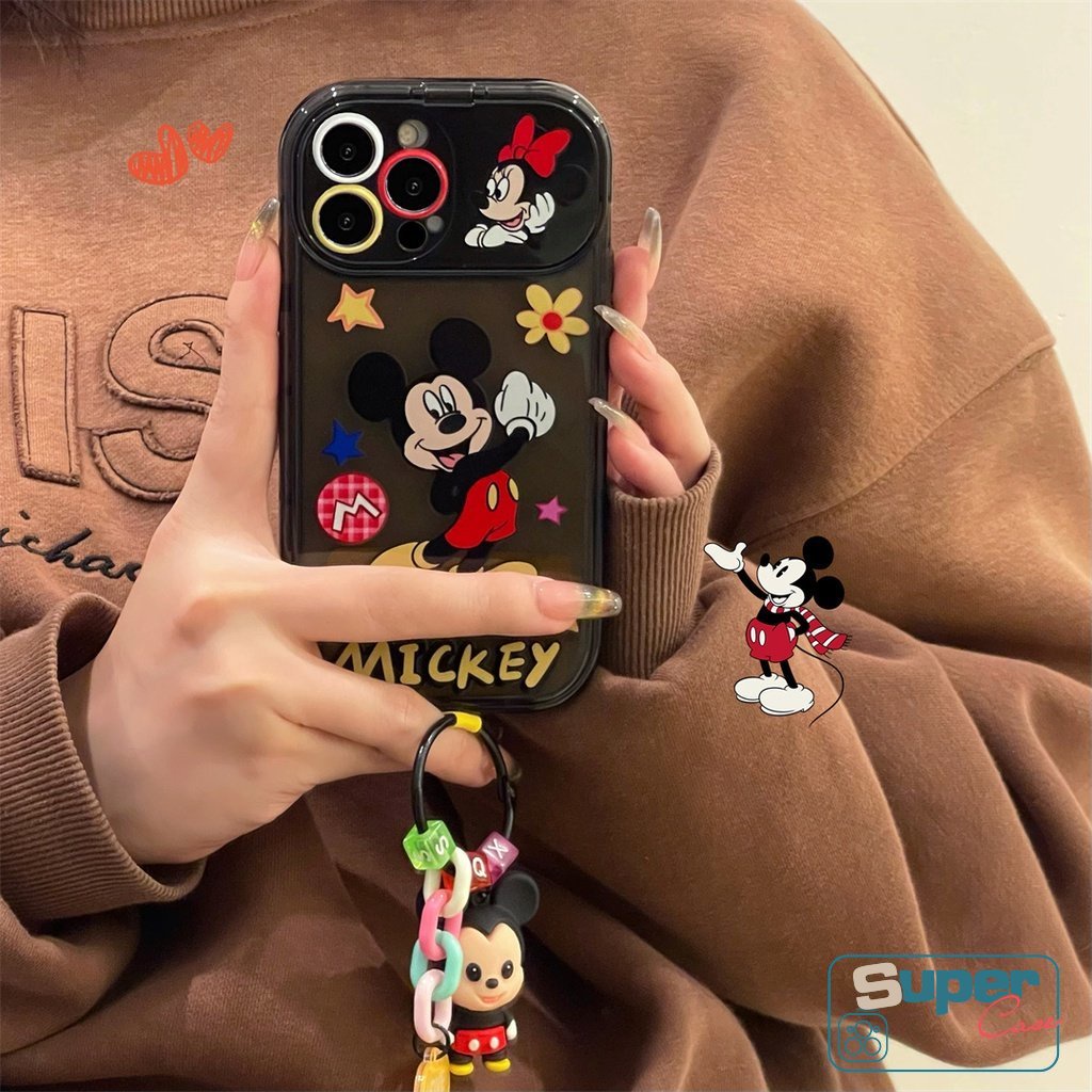 IPHONE Kreatif Indah Flip Make Up Cermin Case Kompatibel Untuk Iphone7 8 14 Plus14 11 13 12 Pro MAX X XR XS MAX SE 2020 Kartun Disney Mickey Bunga Shockproof Lembut TPU Phone Cover