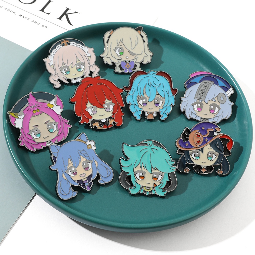 Permainan Lucu Genshin Dampak Lucu Logam Enamel Pin Zhongli Hutao Bros Kerah Pin Lencana Anime Perhiasan Aksesoris Untuk Hadiah Penggemar