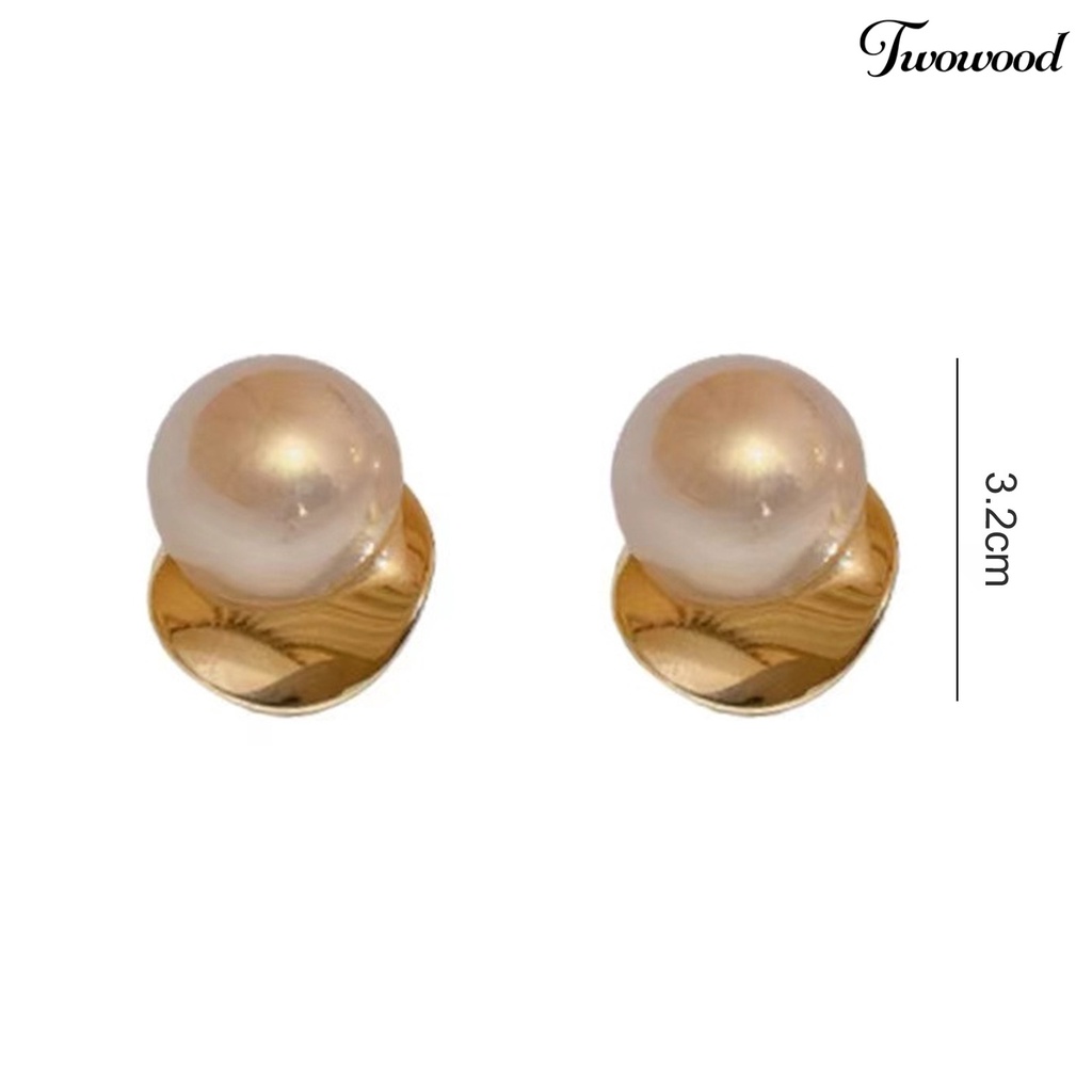 Twowood 1pasang Ear Studs Pengerjaan Halus Tidak Sakit Memakai Mudah Dipakai Tahan Aus Eye-catching Dress Up Nikel Gratis Anting Mutiara Imitasi Minimalis Perhiasan Aksesori