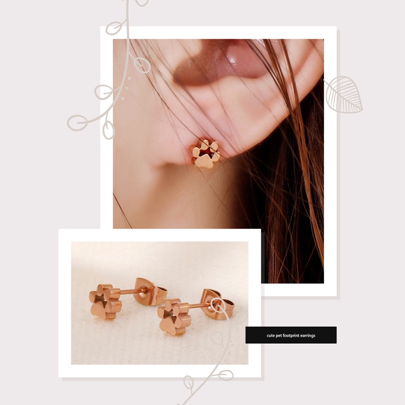 Anting Pejantan Motif Kaki Anjing Bahan Stainless Steel Perak Puppy Stud Earrings