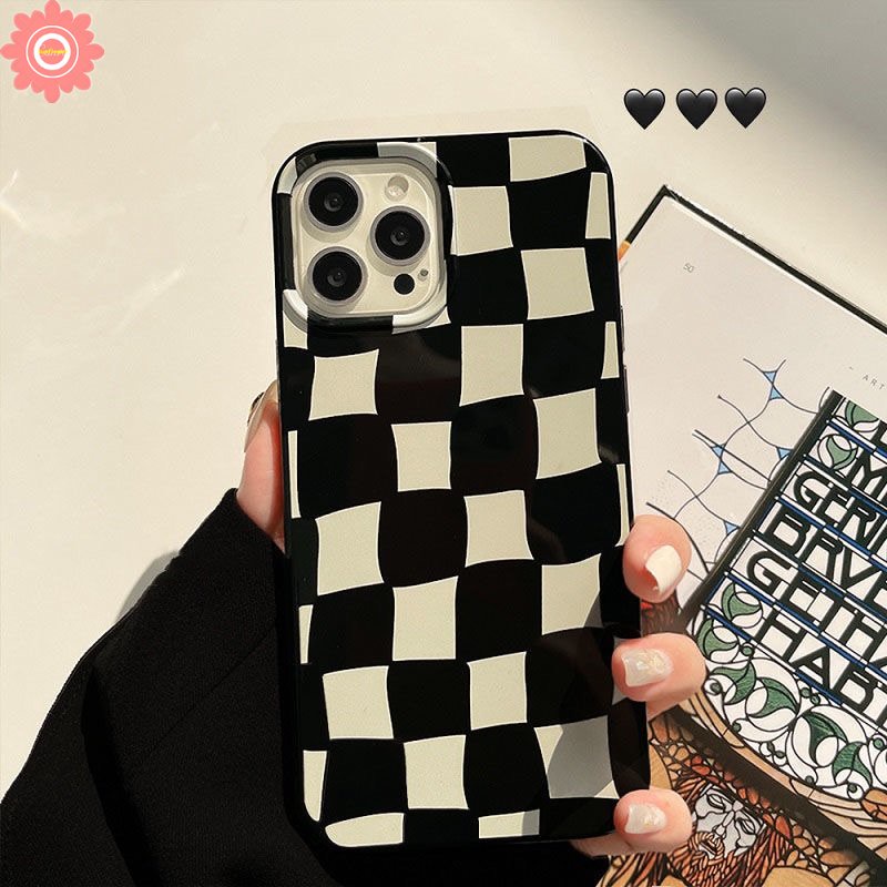 Case Keren Papan Catur Kompatibel Untuk IPhone 7plus XR 11 14 13 12 Pro Max7 8 Plus X XS Max SE 2020 Kreatif Lucu Cyberpunk Hitam Glossy Shockproof Halus Soft Cover