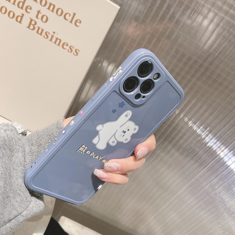 Photo frame Soft Case for iPhone 7 8 14 Plus 7+ 8+ X XR SE 2020 XS Max 11 12 13 Pro Max Lens Protect Gray Grey White Bear Cute