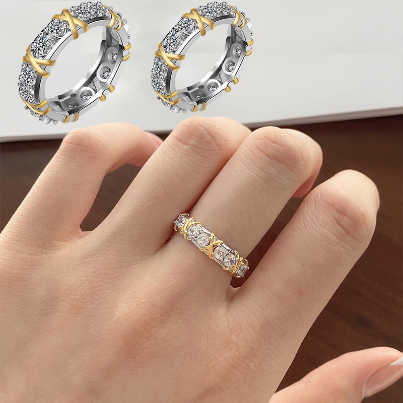 Sederhana Salib Zirkon Pernikahan Pasangan Rings/Wanita Pria Perak Berlian Imitasi Jari Cincin Elegan Pesta Perhiasan