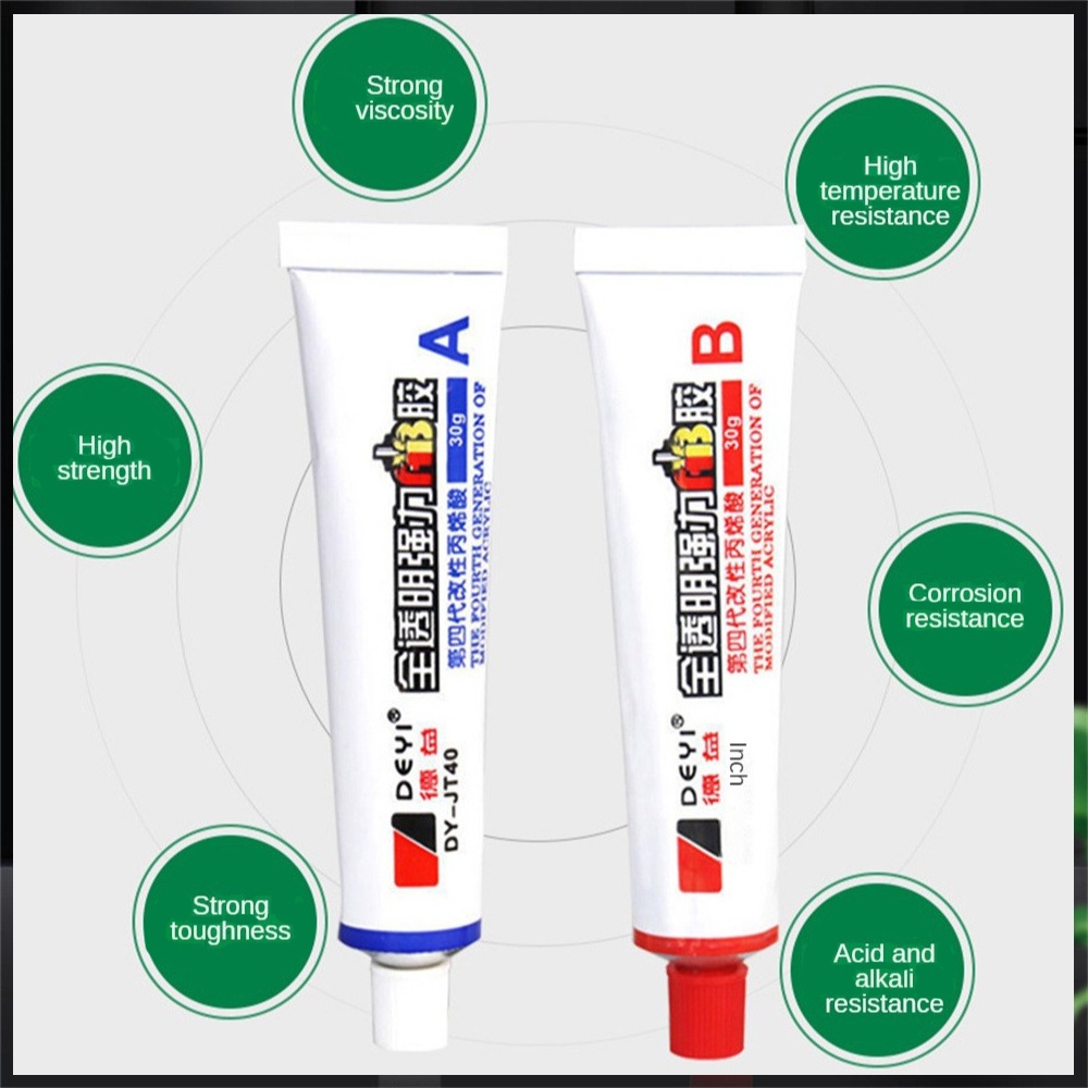 ღ 30G 30G Transparan Ab Lem Kekuatan Tinggi Perekat Tahan Korosi Tahan Panas Ab Lem Kaca Kristal Perhiasan logam Elektronik Perbaikan