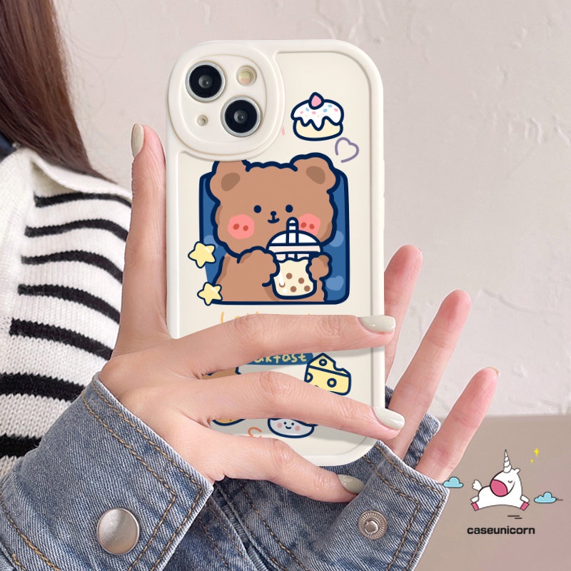 Oppo A15 A95 A17 A57 A17K A16 A5s A96 A9 A5 A54 A74 A55 A3S A77s A12 A16K A76 A16E A92 A1K A7 A58 A78 Reno 8T 5F 5Z 8 7 7Z 5 A53 A31 Beruang Teh Susu Kartun Lucu Soft Case Kelinci