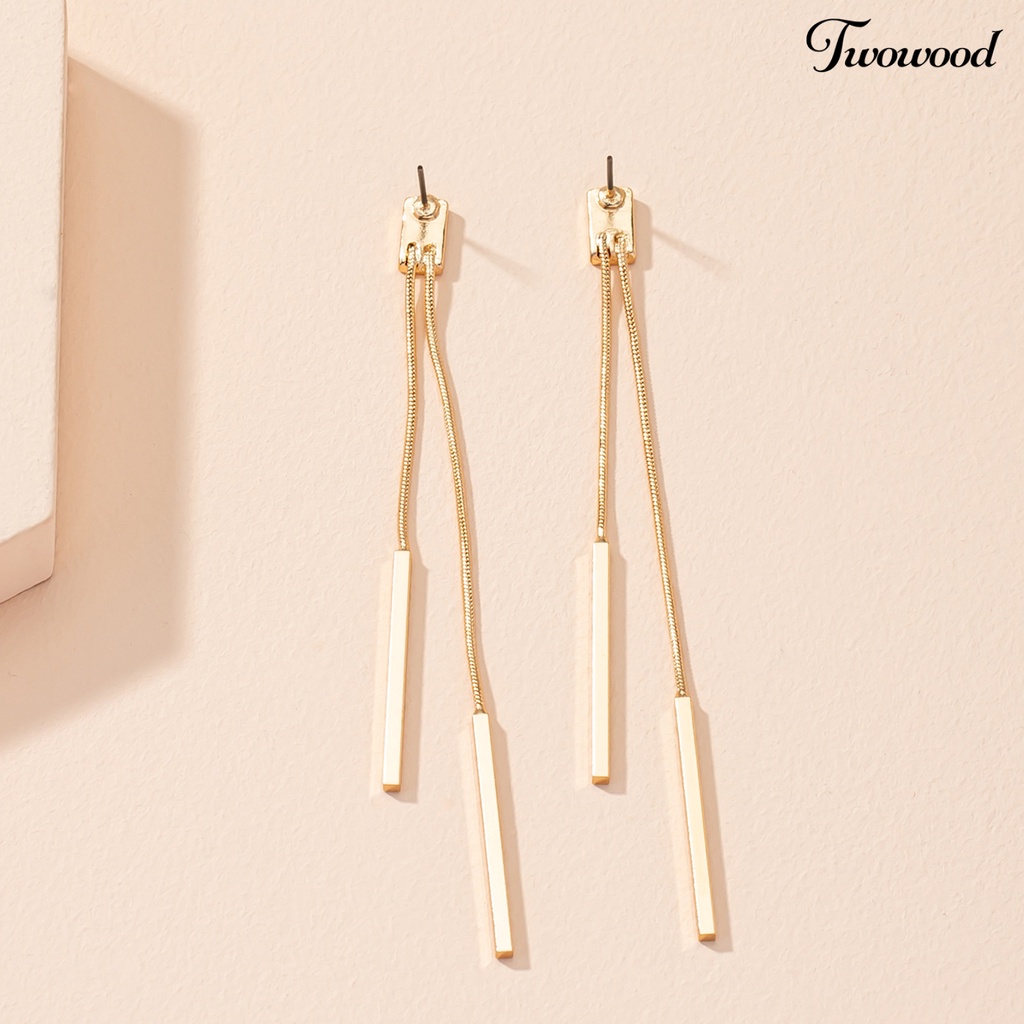 Twowood 1pasang Anting Wanita Warna Vibrant Gaya Sederhana Mengkilap Anti-Oksidasi Friendly Untuk Kulit Hias Tembaga Panjang Rumbai Geometris Square Drop Earrings Hadiah Untuk Perempuan