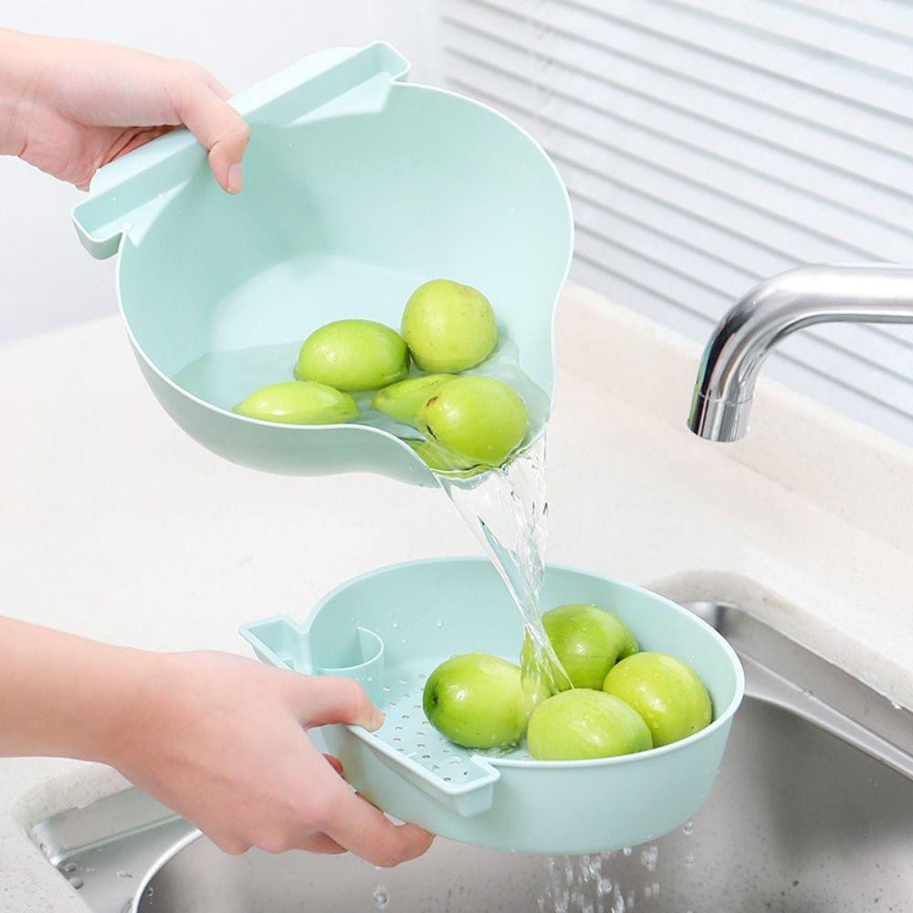 [Elegan] Saringan Cuci Buah Kreatif 1Pcs Double-Layer Kotak Penyimpanan Gadget Dapur Saringan Makanan Praktis