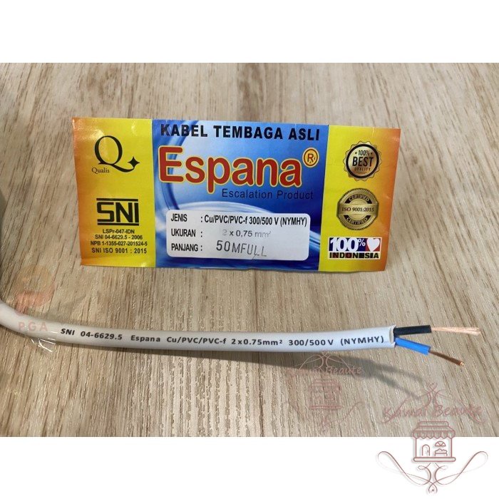 Espana Kabel Listrik Serabut 2x0.75x100 Meter SNI NYM-HY Putih Hitam