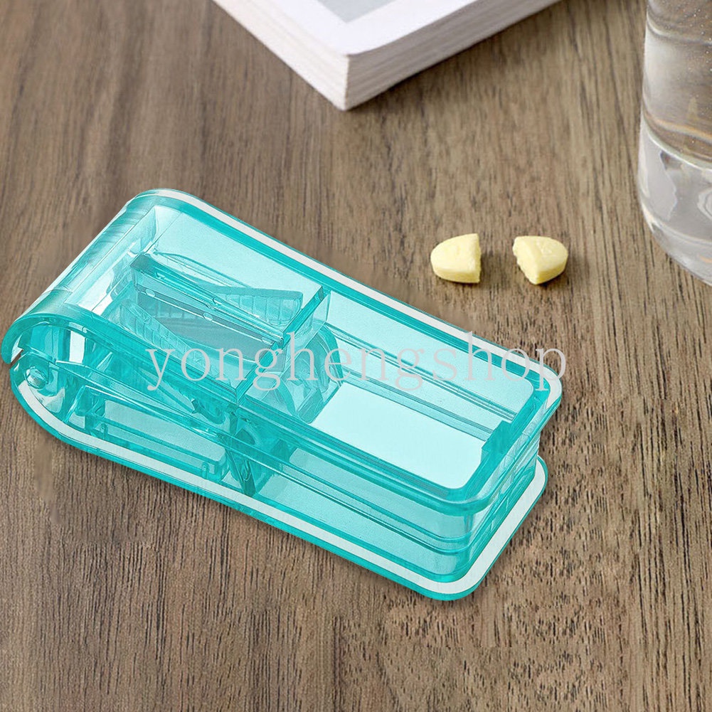 Outdoor Travel Portable Pill Cutter Medicine Slicer Box Transparan Pill Splitter Wadah Obat Tablet Divider Breaker Tempat Penyimpanan Pill Box Vitamin Penghancur