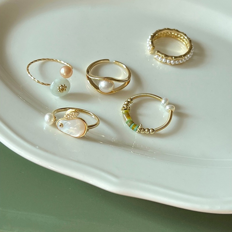 Cincin Terbuka Mutiara Bunga Kelinci Bahan Alloy Korea Untuk Wanita