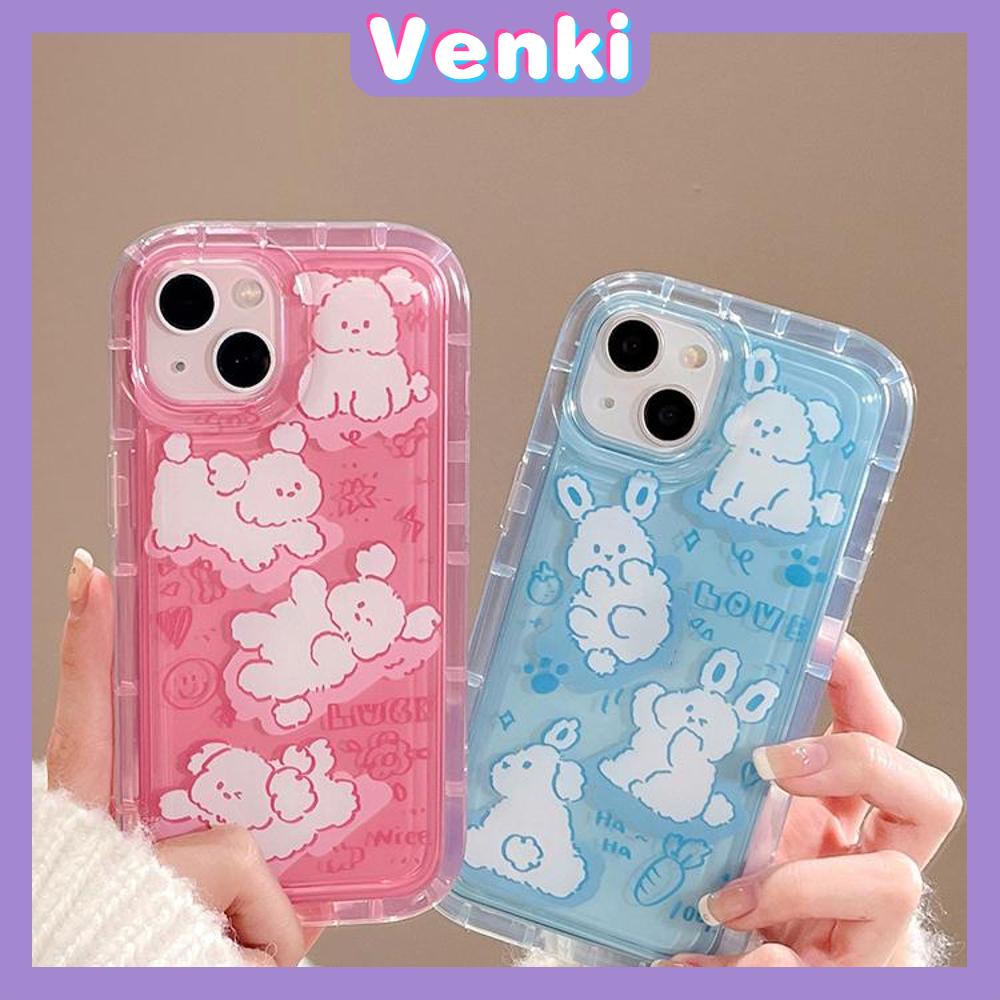 Case For iPhone 14 Pro Max Soft TPU Clear Pink Blue Jelly Airbag Case Cute Rabbit and Dog Camera Protection Shockproof For iPhone 14 13 12 11 Plus Pro Max 7 Plus X XR