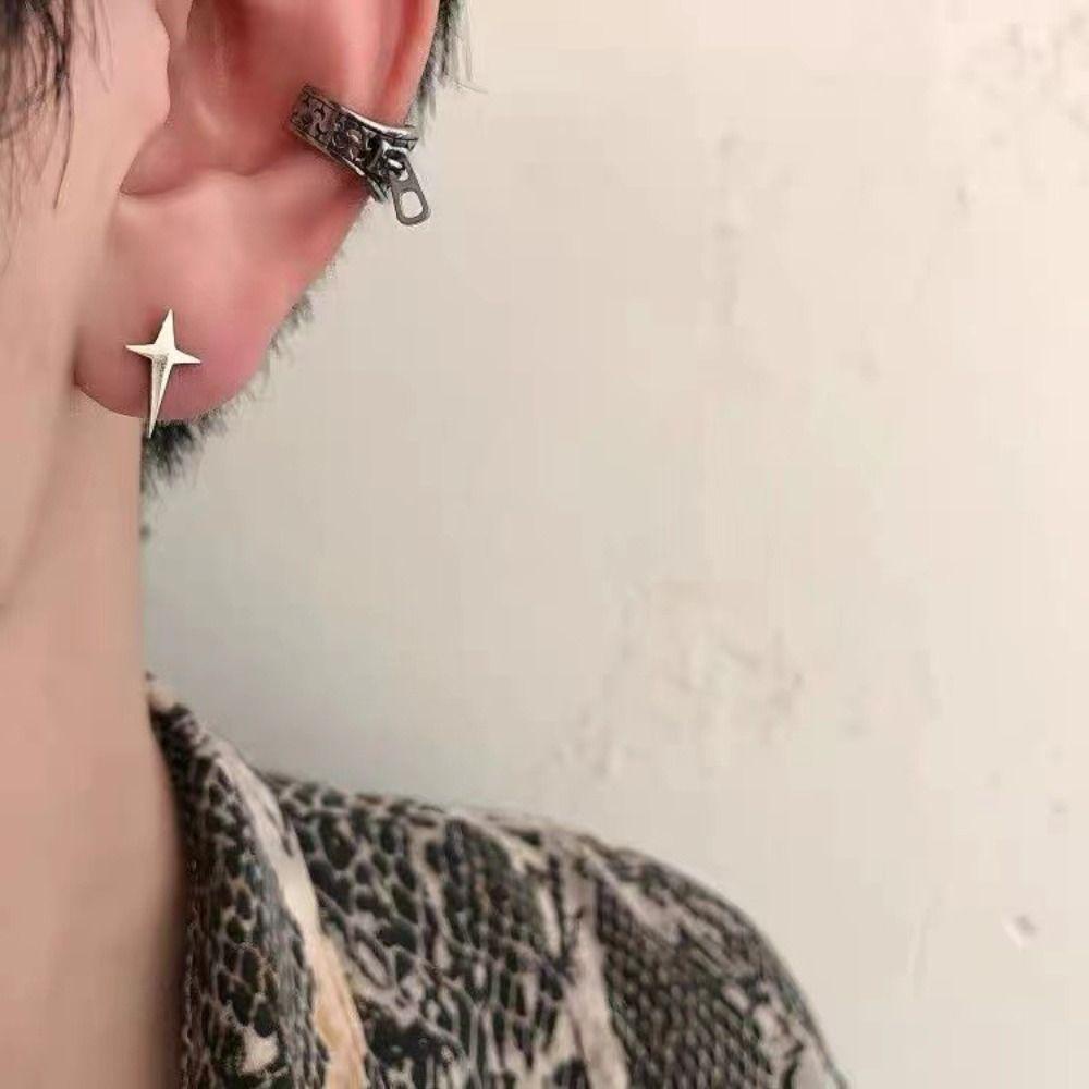 Mxbeauty Bintang Anting Salib Kepribadian Minoritas Wanita Pesta Street Wear Perak Plat Anting Korea