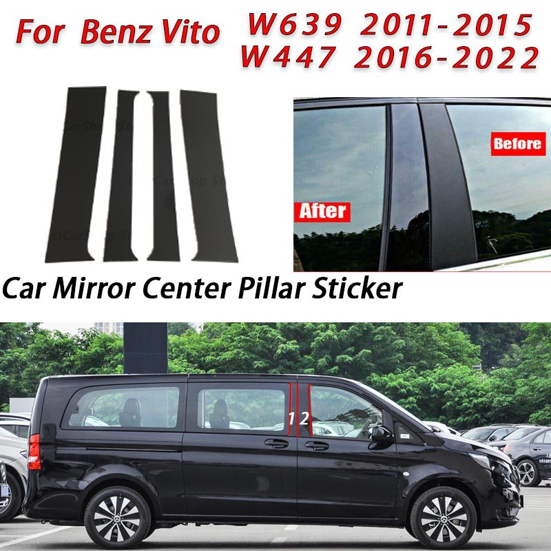 Untuk Mercedes Benz Vito Viano V Class W447 W639 2011-2015 Pintu Mobil Jendela Tengah Kolom Tengah Strip Hitam Mengkilap Penutup Pilar PC