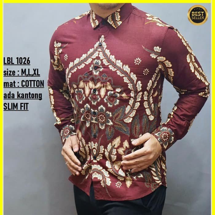 KEMEJA PRIA BATIK LENGAN PANJANG HEM BAHAN KATUN HALUS 40S LBL 1026 MEWAH PREMIUM BAJU ELEGANT SIZE M L XL  SKU MS JAKARTA