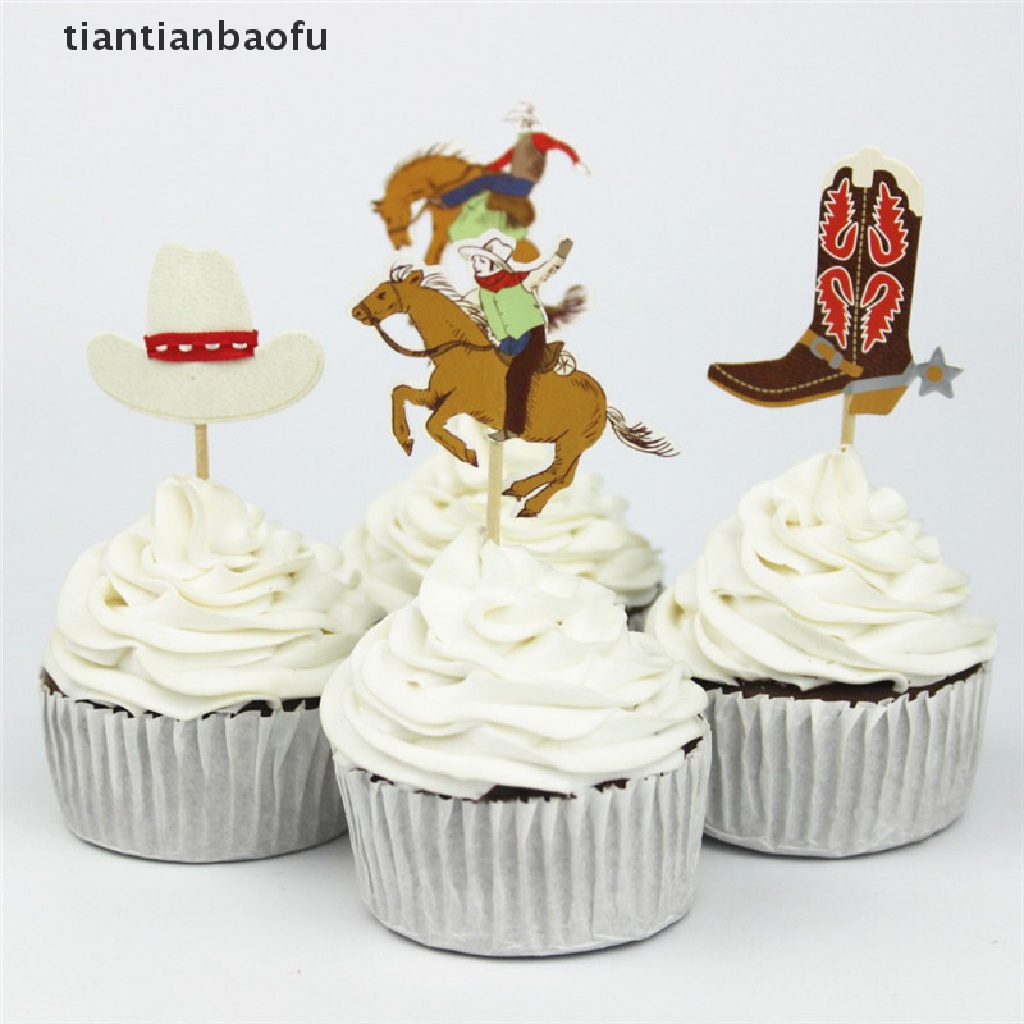 [tiantianbaofu] 24 Pcs Koboi Barat cupcake topper Pesta Ulang Tahun Anak party kids cake decor supplies Butik