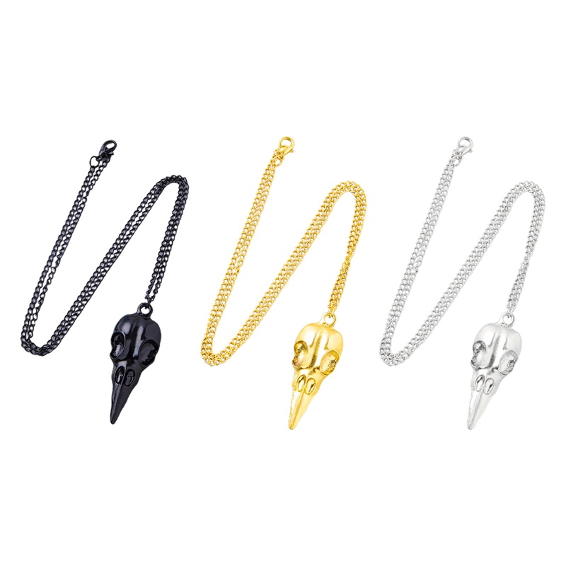 Hot Selling Mode Novelty Stereo Crow Head Skull Pendant Kalung Rantai Hadiah Natal