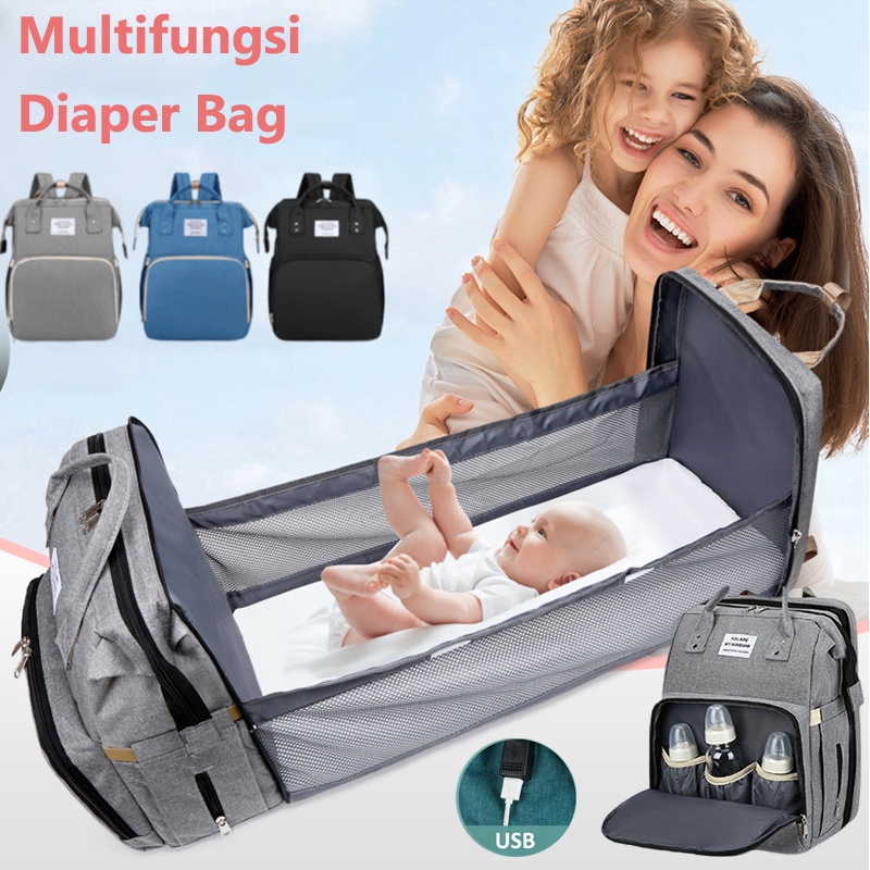 Bayi Multifungsi 2in1 Kasur Tidur Tas Ransel Diaper Bag Tas Ransel Diaper Extended Bed Diaper Bag