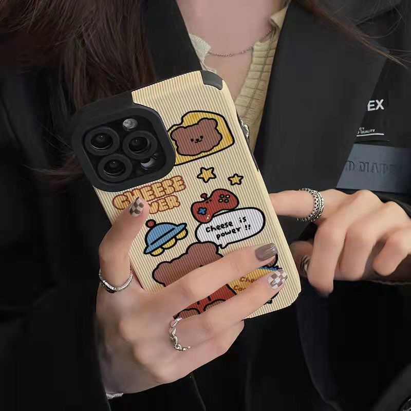 【Lamb Skin】Cute Cheese Lover Bear Soft Case for IPhone 6S 7 Plus 8 Plus X XS XR XS Max 11 13 12 14 PRO Max 14 Plus 12 13 Mini Camera Protect Women's Cartoon