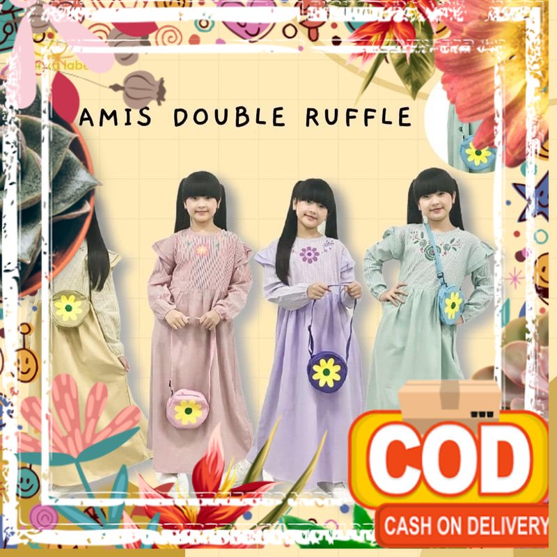 GAMIS DOUBLE RUFFLE + TAS BULAT LUCU JOVANKA LABEL SIZE 2/4/6/8/10 TAHUN / terbaik