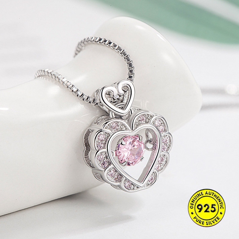 Kalung Frekuensi Detak Jantung Temperamen Minoritas Cinta Pink AAA Zirkon Pulsatile Jantung Liontin U1589