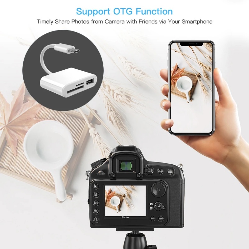 Adaptor 3in1 Portable Type-C TF SD Memory Cards Reader Writer Compact Flash USB-C Untuk Handphone USB Type C Card Reader