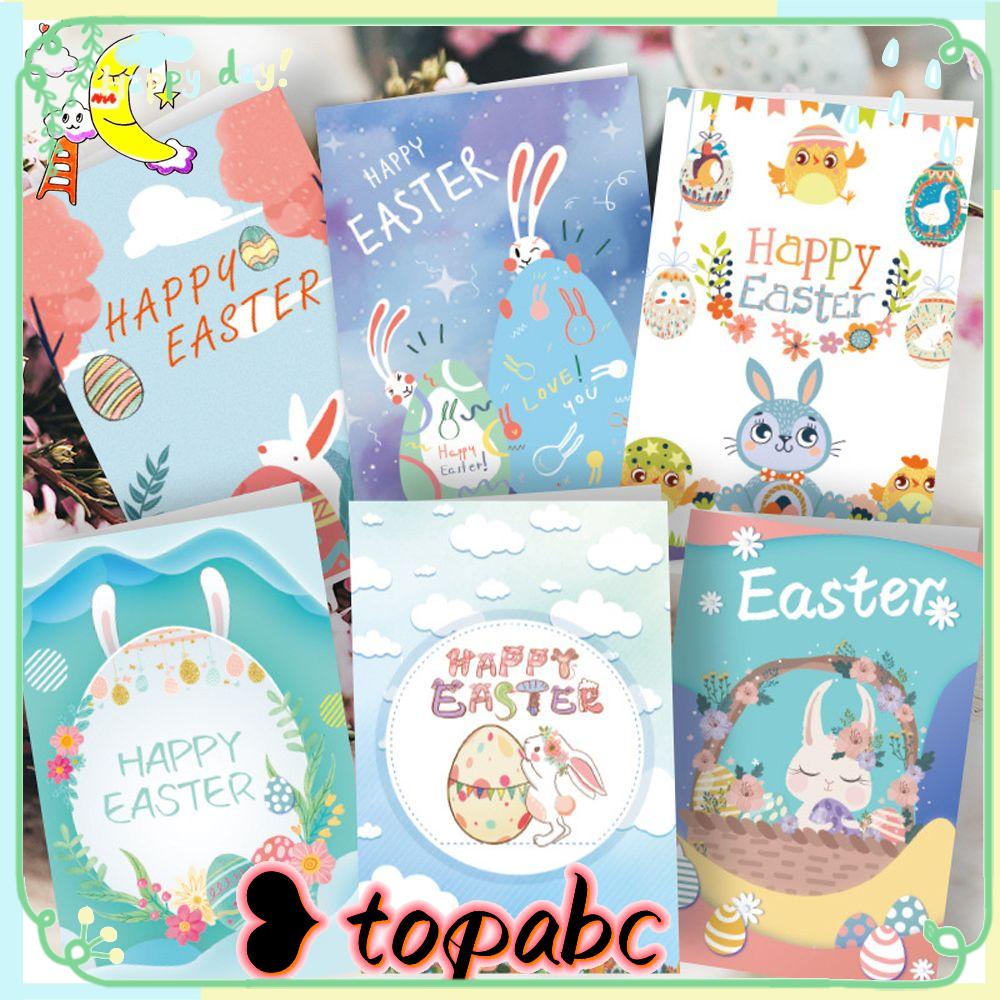 Top 6PCS Kartu Ucapan Paskah Perlengkapan Pesta Stiker Kelinci Paper Card