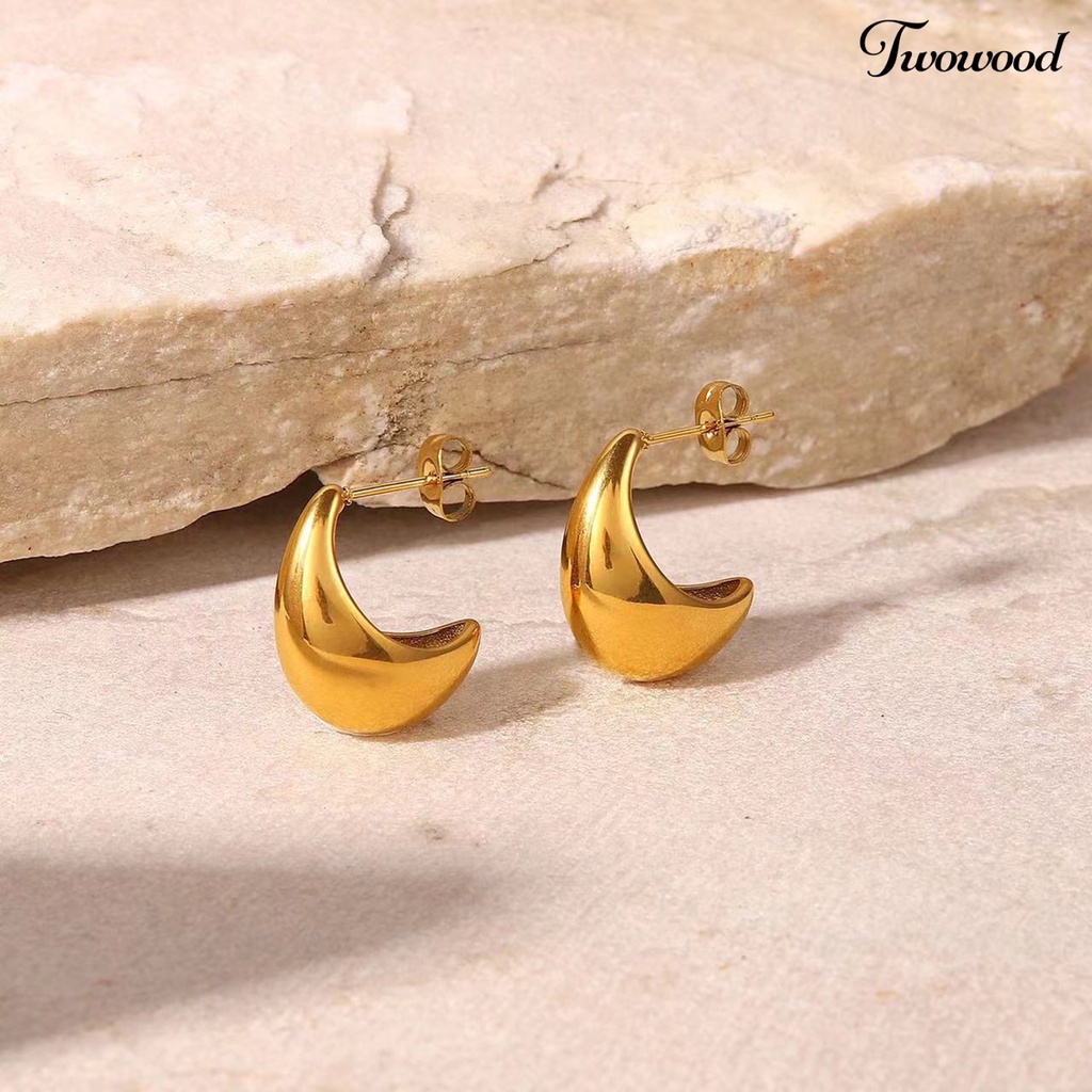 Twowood 1pasang Ear Studs Retro Stainless Steel Dipoles Hypoallergenic Minimalis Open Hoop Metal Lingkaran Anting Perhiasan Fashion