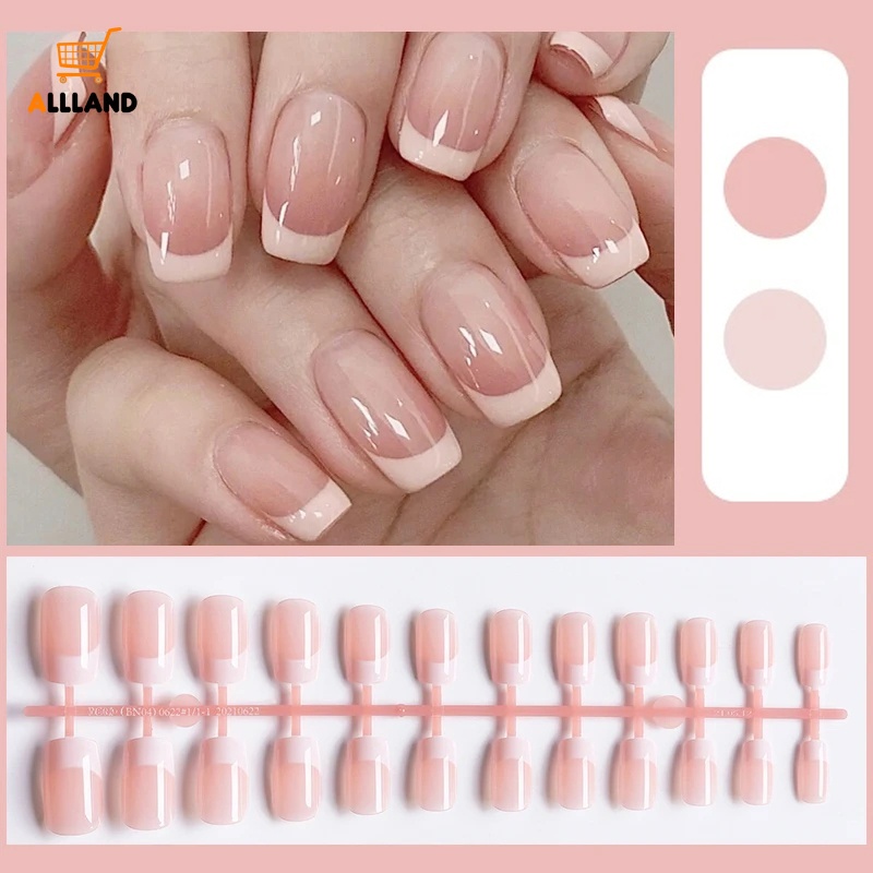 Profesional Kuku Palsu Dilepas/Warna Nude Half French Acrylic Nail Tips/Press on Nails Full Cover Manicure Dengan Lem
