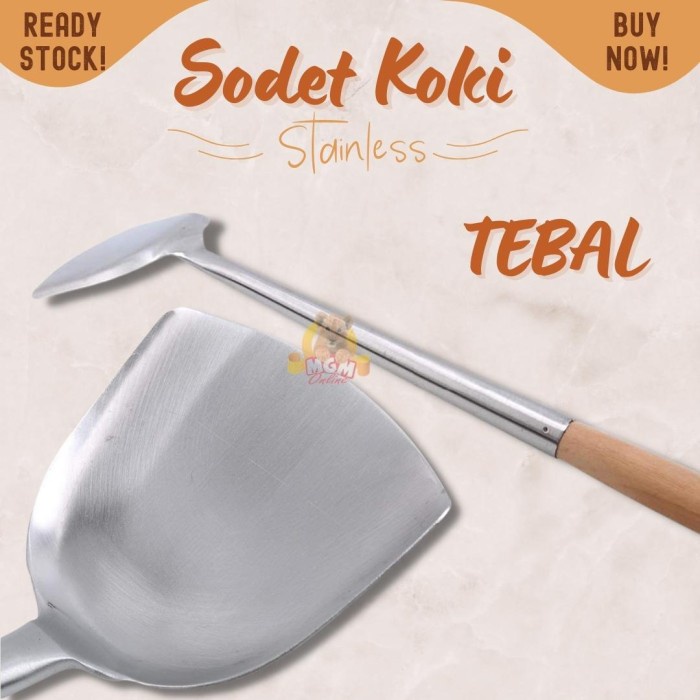 Sodet Stainless gagang Kayu 52cm kapsitas Sodet koki JUMBO panjang no3