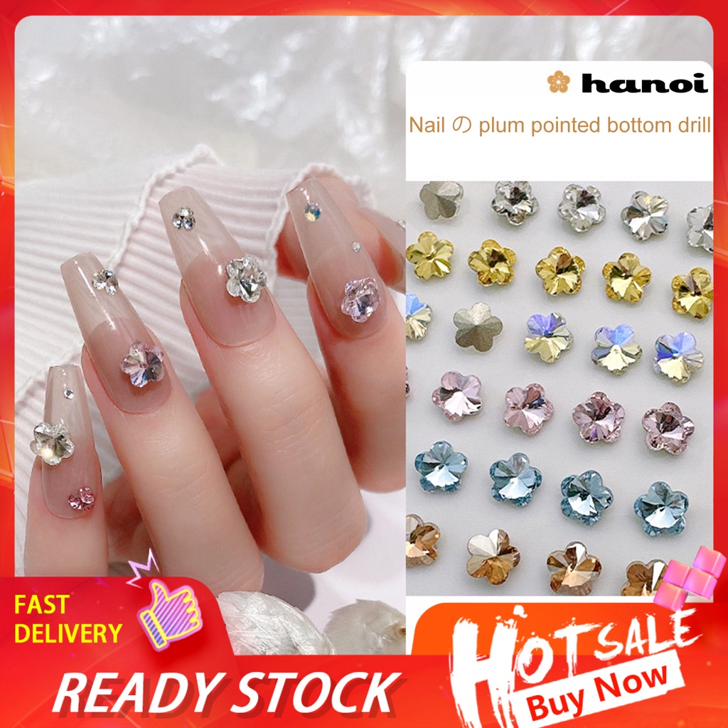 Hi 10Pcs Kuku Berlian Imitasi Bersinar Tiga Dimensi Tidak Jatuh Mempesona Efek Visual DIY Mini Manicure Plum Blossom Faux Crystal Manicure Store Supply