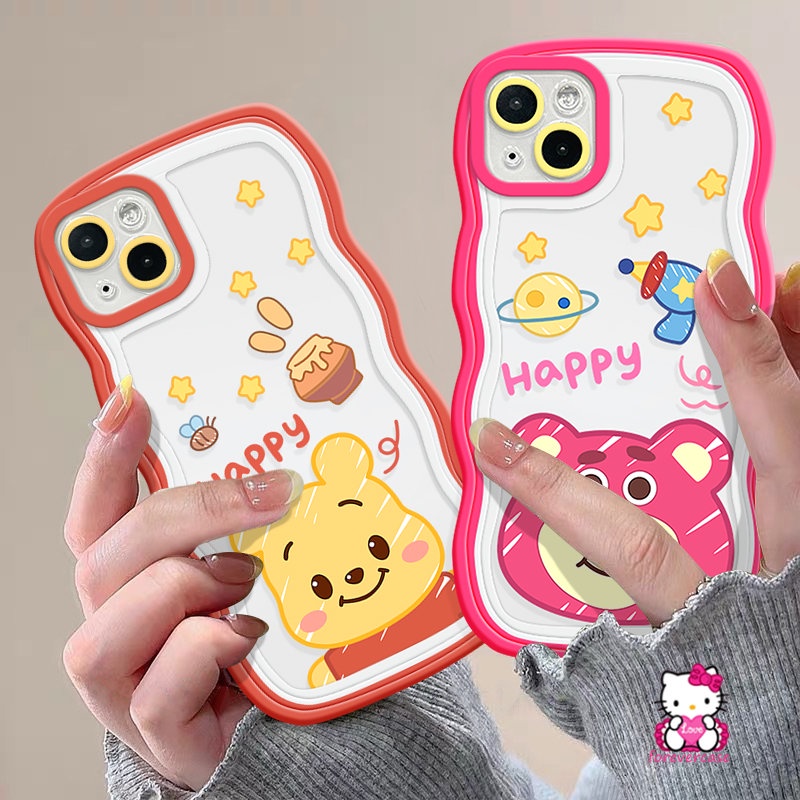 Casing Kartun Strawberry Bear Infinix Hot 20s 10s 10 11s 9 12i 10Lite 812 20 Pro Smart 6 4 5 Plus Note 12 12Pro 10Pro Hot 10 9 11 12 Play Cute Winnie The Pooh Wavy Edge Soft Case