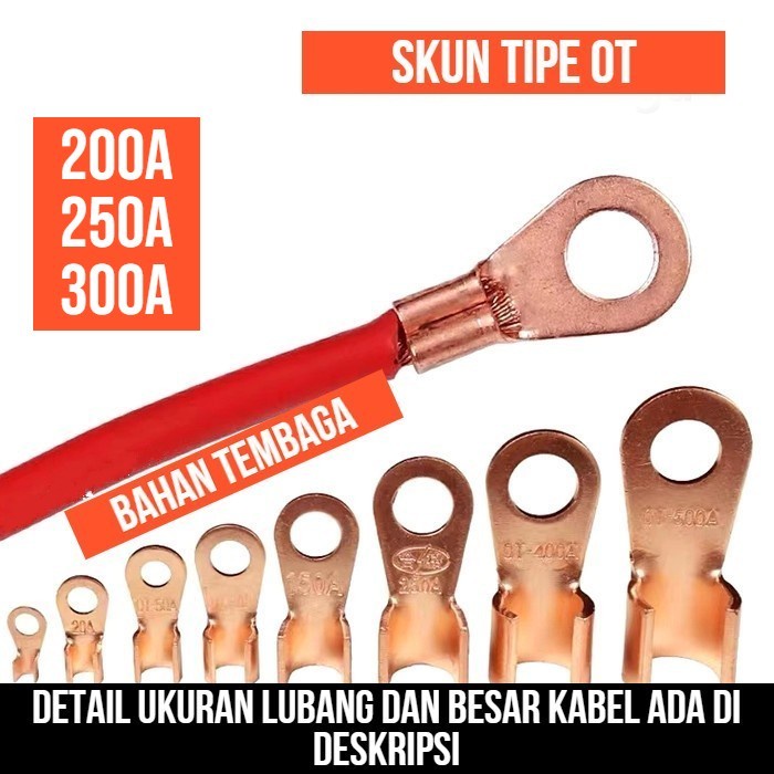 Skun OT-200A 250A 300A 200 A 250 A 300 A Kabel Terminal Ring Tembaga