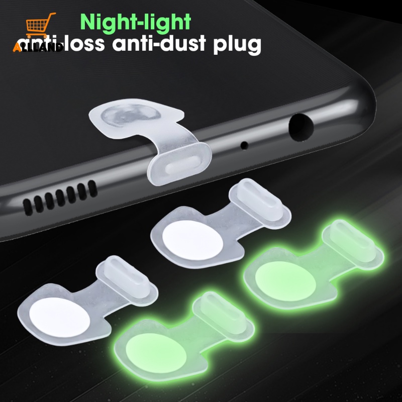 Steker Debu Luminous/Penutup Port Pengisian Ponsel Silikon/Dustplugs Dustproof Anti Debu Anti Hilang Untuk IPhone Type-C