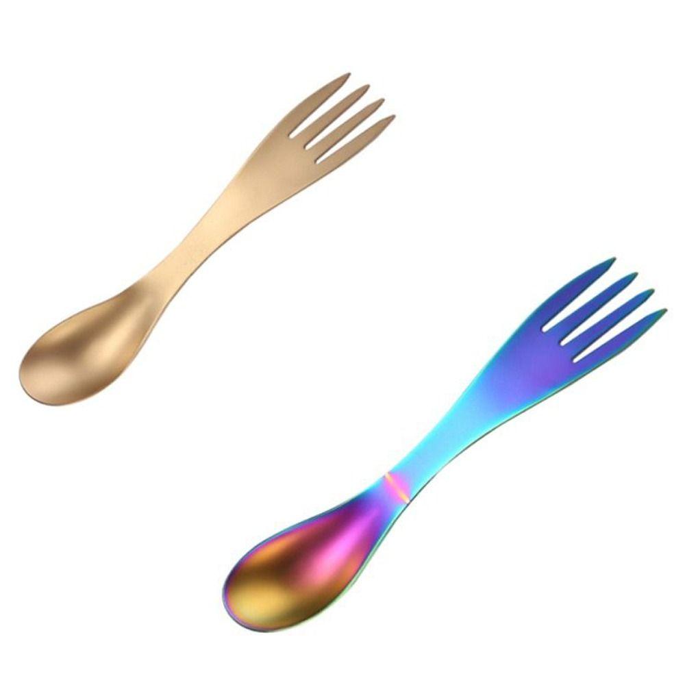 Nickolas1 Sendok Gurita Digunakan Di Kedua Ujung Perlindungan Lingkungan Camp Fruit Fork Titanium Plated Gold Sendok Garpu Peralatan Makan Luar Ruangan Dessert Spoon Can Opener Bottle Opener Fork