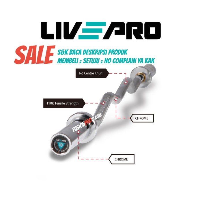 Stick Barbel Ez Curl Bar OB47 500lbs 1.2M 10kg Olympic Bar Livepro