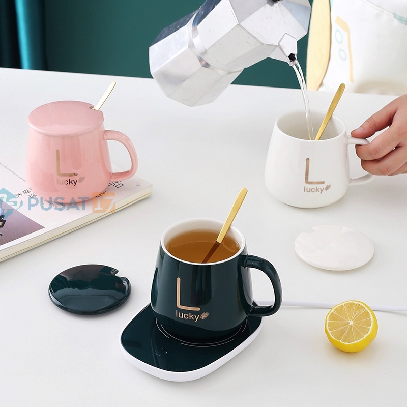 WS GROSIR 15346 Gelas dan Pemanas Air / Gelas Set Keramik Pemanas / Cangkir Set Dengan Alat Pemanas 