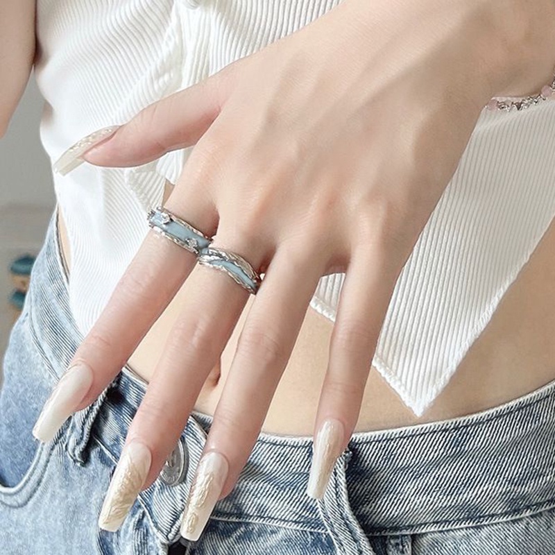 Korea Fashion Geometris Gelombang Enamel Glaze Rings Untuk Wanita Handmade Hias Zircon Open Ring