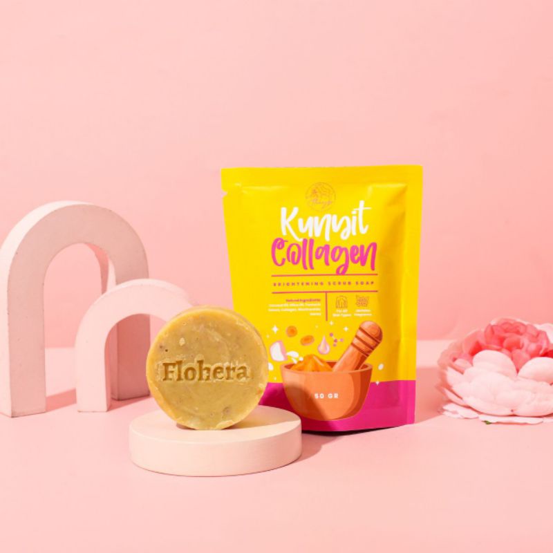 FLOHERA Chroma Bright Kunyit Collagen Gluta Salmon | Sabun Pencerah Pemutih Perontok Daki