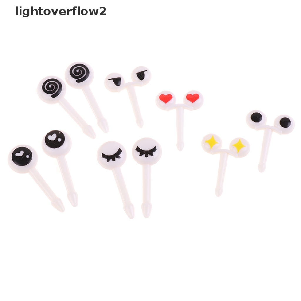 [lightoverflow2] 10Pcs/Set Mini  Cute Cartoon Eyes Kawaii Lunch Bento Box Food Fruit Picks Fork [ID]