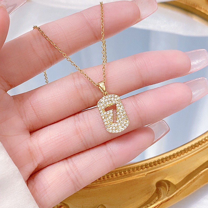 Kalung Titanium Wanita Tahan Karat Tidak Luntur glitter hollow Nomor7