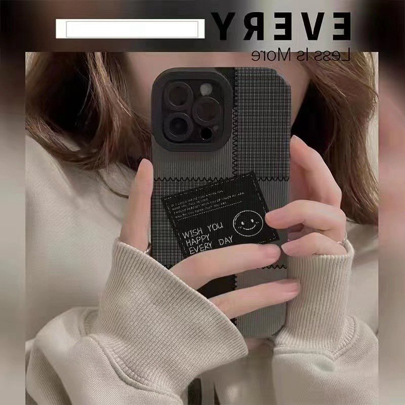 Black Spliced Plaid Smile Soft Case HP OPPO A91 F11 F9 Pro A3S A9 A5 A31 A53 A33 2020 A7 A5S A12 A11K A52 A92 A83 A55 A56 A55S A95 FTD Stripe Casing Realme C1 X XT Reno 2F 3 5 6 5G