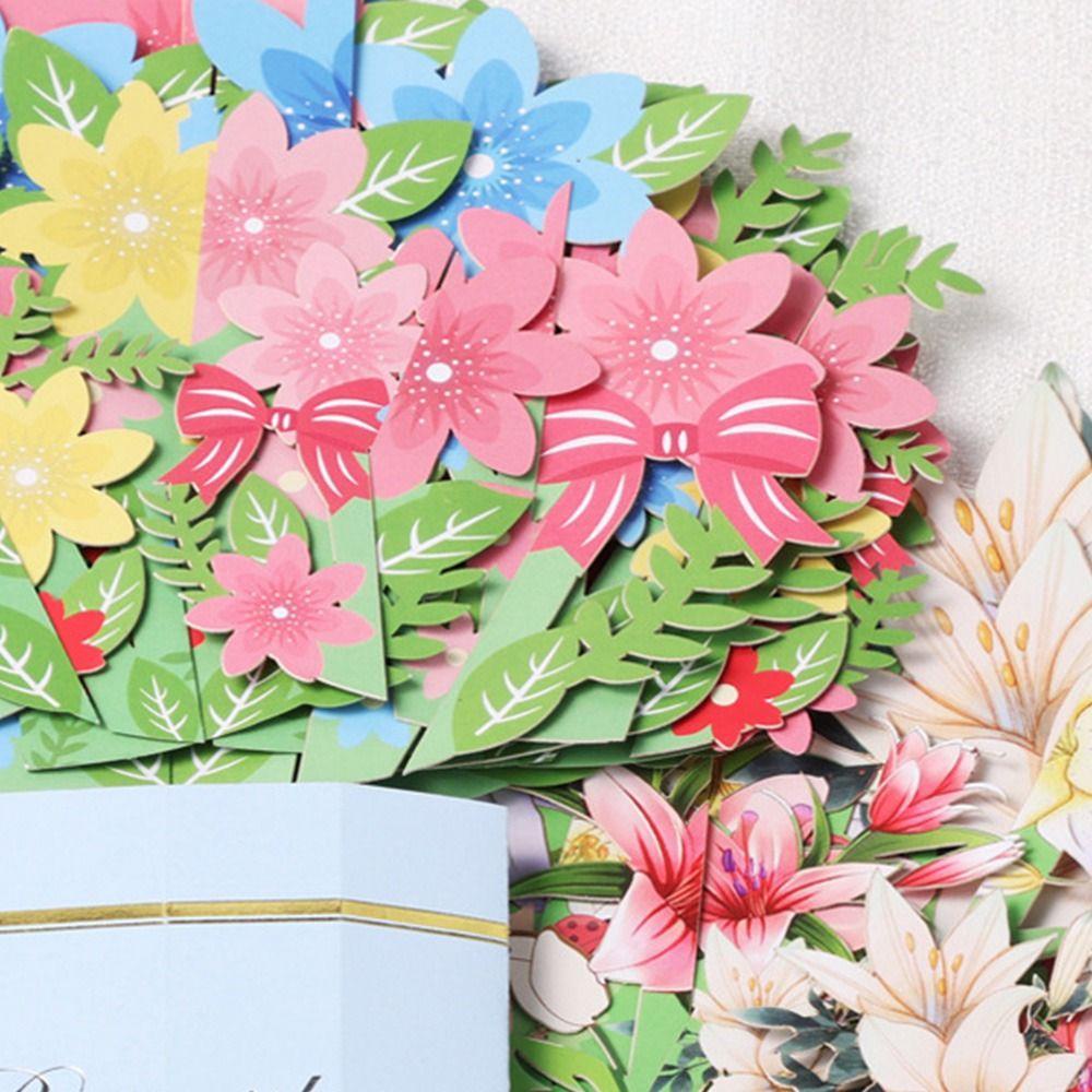 Buket Nanas 3D Pops-up Mother's Day Greeting Card Tropical Bloom Untuk Ulang Tahun Rose/Lily/Sunflower/Tulip