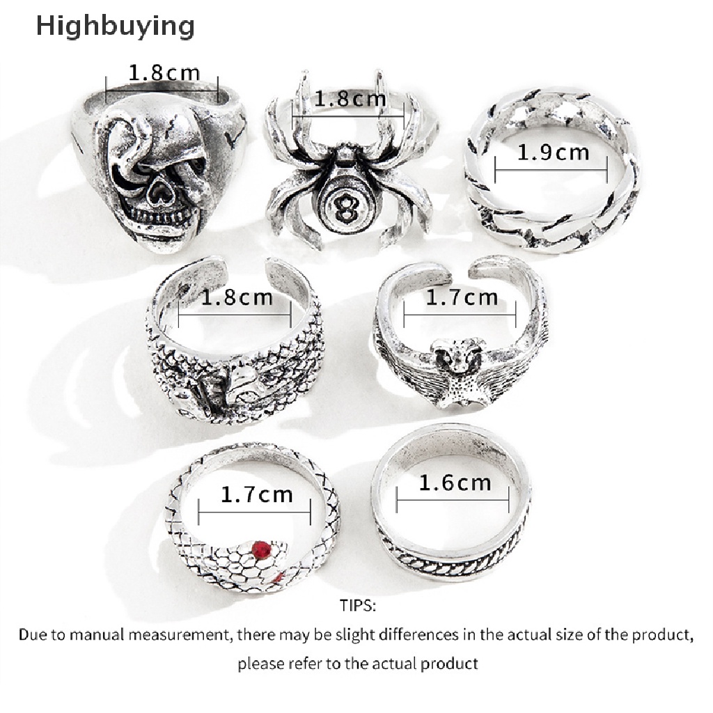 Hbid 7Pcs/set Cincin Ular Punk Untuk Wanita Gothic Spider Pria Fashion Perhiasan Hadiah Aksesoris Glory