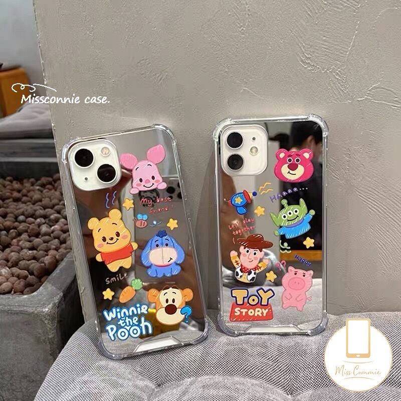 Case Cermin Make Up Kartun Disney Manyo Winnie The Pooh Kompatibel Untuk IPhone 7plus XR 8plus 11 12 13 Pro MAX 11 Pro Max7 8 Plus X XS MAX SE Toy Story Lucu Shockproof TPU Cover