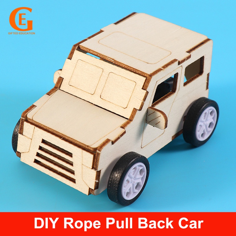 Gifted EDUCATION Rope Pull Back Mobil DIY Merakit Model Bahan Kit Mainan Edukasi Siswa Sekolah Proyek Hadiah