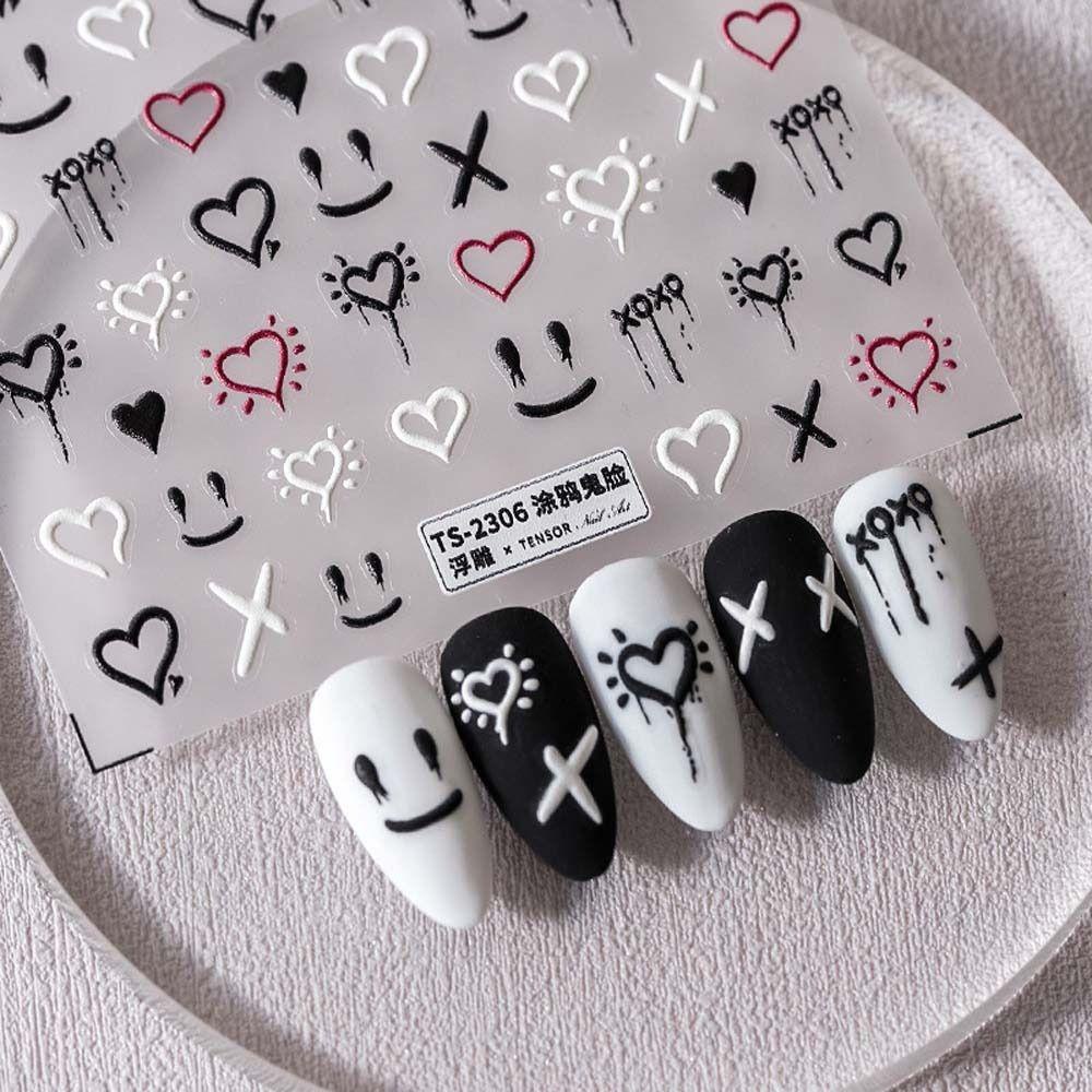 Mxbeauty Stiker Kuku Hati Wanita Street Style Love Heart Flowers Self Adhesive Nail Art Dekorasi