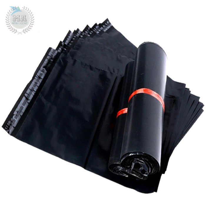 PLASTIK PACKING HITAM GLOSSY ONLINE SHOP PER PACK AMPLOP PACKING OLS 100lbr plastik polymailer / plastik packing lem / amplop plastik / polymailer