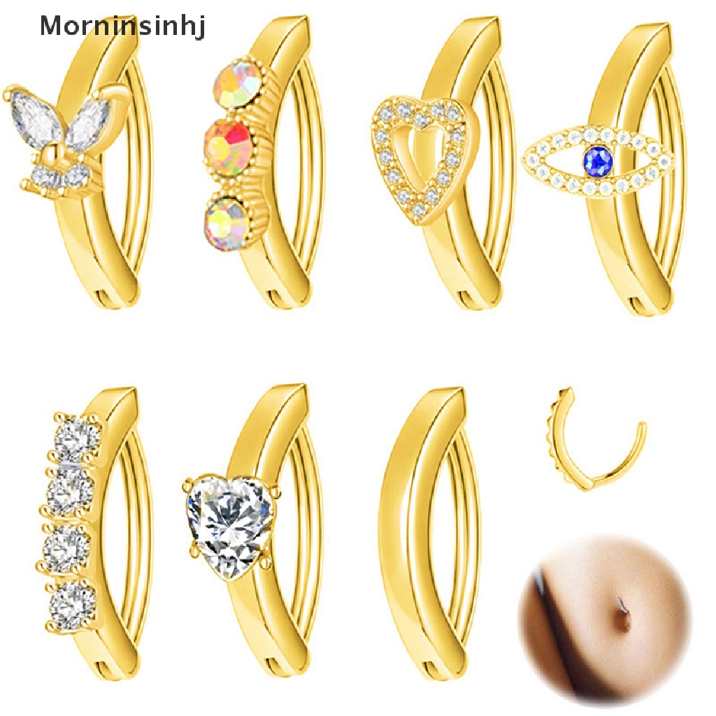 Mornin 1Pcs Kristal Pusar Untuk Wanita Gadis Reverse Curved Belly Button Ring id