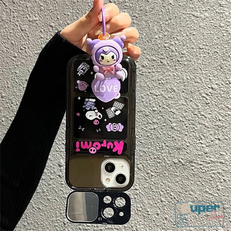 IPHONE Casing Ponsel Kuromi Lucu Kartun Kreatif Kompatibel Untuk Iphone14 13 7 8 Plus XR X11 12 14 Pro MAX XS MAX SE Indah Flip Make Up Cermin Shockproof Silicon Lembut TPU Cover