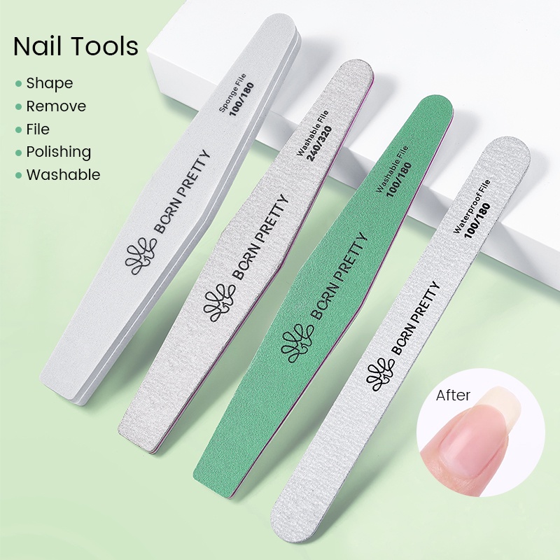 Born PRETTY 1PCS Kikir Kuku 100 /180 /240/320Pasir Amplas Grit Sekali Pakai Penghilang Kutikula Buffer Manicure Tool Set